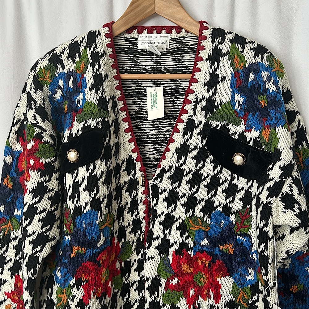 Jennifer Reed NWT Beautiful Hand Knit Floral Long Sleeve Sweater Top *Sz L*🌸🌺 - Picture 3 of 5
